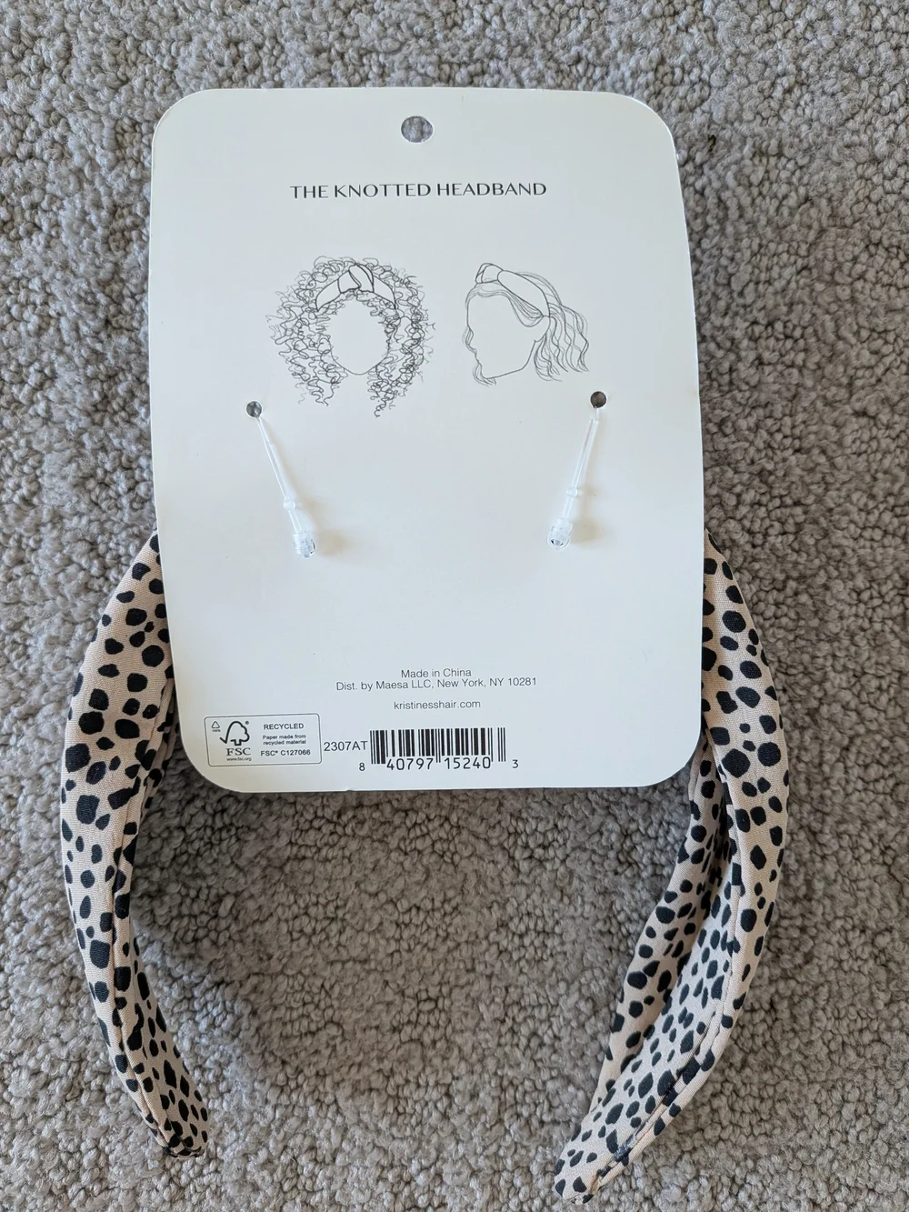 Kristin Ess Knotted Headband in Cream with Black Spot Print NWT